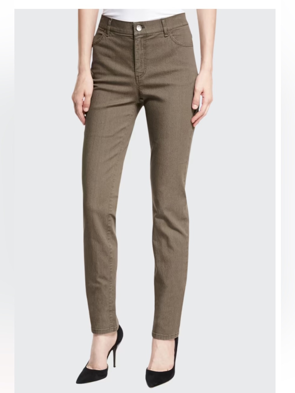 Lafayette 148 New York Thompson Slim Leg Jeans Size 8 Taupe Stretch
